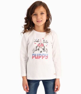 Limonada Polera con estampado de cachorro niña 100% algodón crudo 4 kids oferta