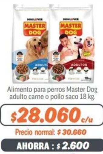 Mayorista 10 Alimento para Perros Master Dog Adulto Carne o Pollo Saco 18kg oferta