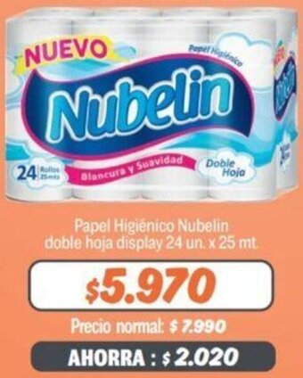 Mayorista 10 Papel Higiénico Nubelin Doble Hoja Display 24 un x 25mt oferta