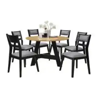 Abcdin Juego de comedor favatex dallas redonda 6 sillas café claro/negro oferta