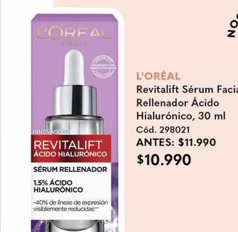 Serum rellenador revitalift 1.5% ácido hialurónico 30 ml