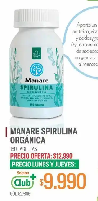 Manare spirulina orgánica 180 tabletas