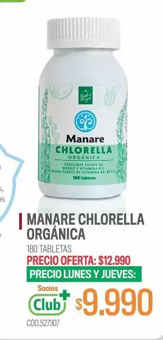 Cruz Verde Manare chlorella orgánica 180 tabletas oferta