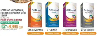 Cruz Verde Actbrand Multivitamin, For Men, For Women o For Senior 60 Tabletas oferta