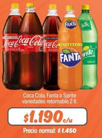 Mayorista 10 Coca Cola, Fanta o Sprite Variedades Retornable 2lt oferta