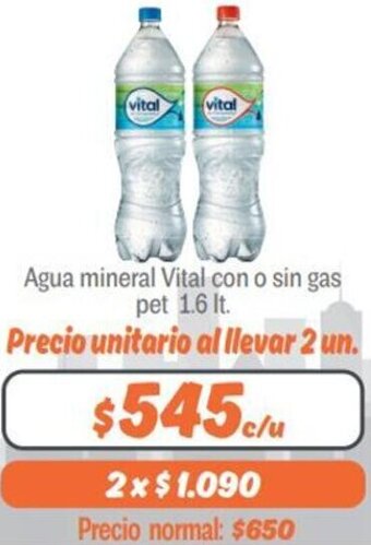 Mayorista 10 Agua Mineral Vital con o sin Gas pet 1,6lt oferta