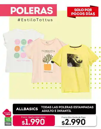 Tottus Allbasics Todas las poleras Estampadas Adulto E Infantil oferta