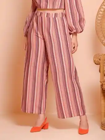 Shein Shein pantalones recortados de talle alto con estampado de rayas de pierna ancha oferta