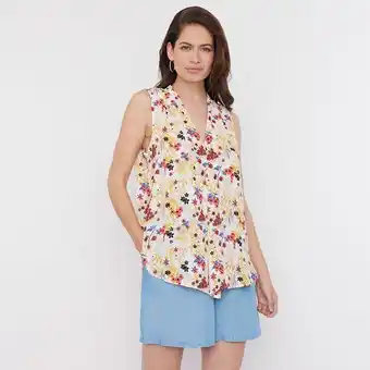 Corona Blusa mujer cuello v tablón poliéster reciclado ecru print oferta