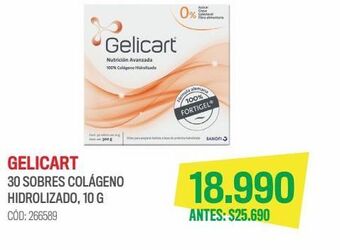 Cruz Verde Gelicart colageno hidrolizado 100% 10 gr 30 sobres oferta