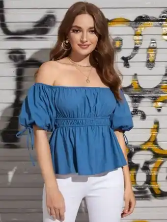 Shein Shein top peplum de hombros descubiertos de manga farol oferta