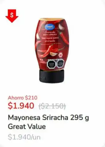 Super Bodega a Cuenta Great Value Mayonesa Sriracha 295g oferta