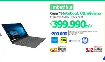 PC Factory Gear Notebook Ultraliviano Intel i5-1135G7 8GB 256GB SSD oferta