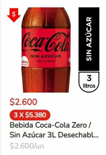 Super Bodega a Cuenta Coca Cola Zero / Sin Azucar Bebida 3 L oferta