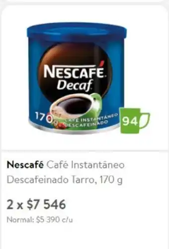 Lider Nescafe Cafe Instantaneo Descafeinado Tarro 170g oferta