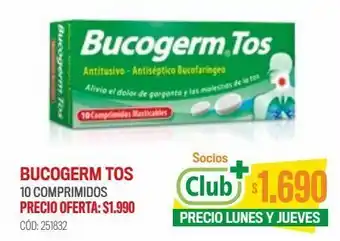 Cruz Verde Bucogerm tos noscapina 10 mg clorhexidina 5 mg 10 comprimidos masticable oferta