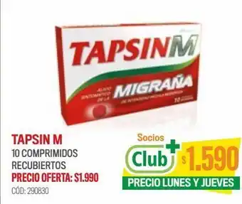 Cruz Verde Tapsin m migraña paracetamol 400 mg cafeína 33 mg 10 comprimidos oferta