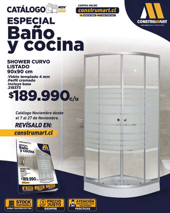 Construmart Shower Curvo Listado 90x90cm oferta