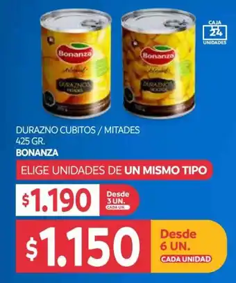 Durazno Cubitos / Mitades 6 un. x 425g Bonanza