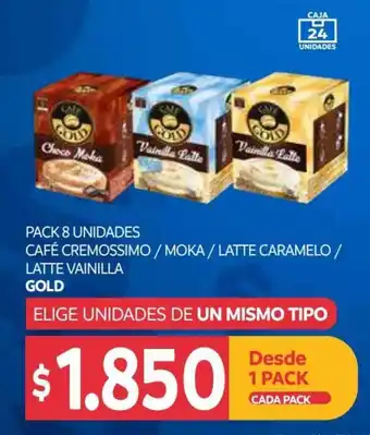 Central Mayorista Pack 8 unidades Café Cremossimo / Moka / Latte Caramelo / Late Vainilla Gold oferta