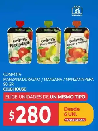 Compota Manzana Durazno / Manzana / Manzana Pera 6 un. x 90g Club House