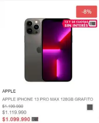 Ripley Apple iPhone 13 pro max 128GB Grafito oferta