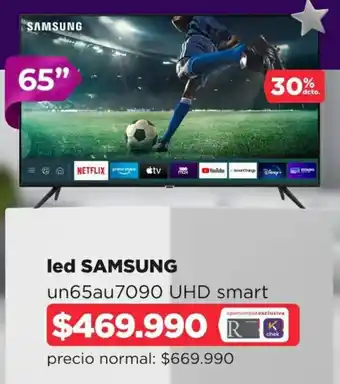 Ripley Samsung LED un65au7090 UHD Smart oferta