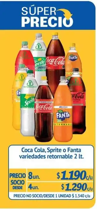 Alvi Coca Cola, Sprite o Fanta variedades retornable 2 lt oferta