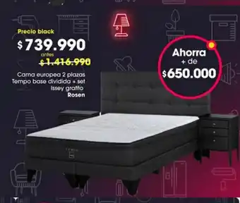 Easy Rosen Cama Europea 2 plazas Tempo base dividia + set Issey grafito oferta