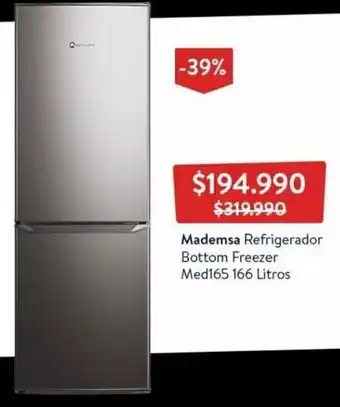 Lider Mademsa Refrigerador Bottom Freezer Med165 Litros oferta