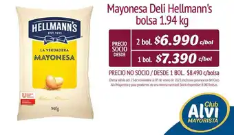 Alvi Mayonesa Deli Hellmann's bolsa 2 x 1.94kg oferta