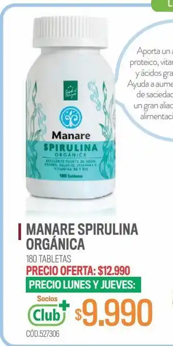 Cruz Verde Manare spirulina orgnánica 180 tabletas oferta