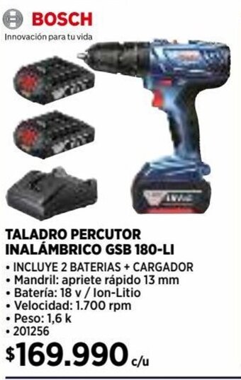 Construmart Bosch Taladro Percutor Inalámbrico GSB 180-LI oferta