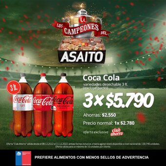 Unimarc Coca Cola variedades desechable 3 lt oferta