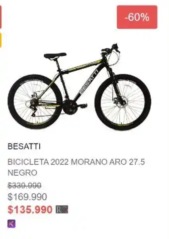 Ripley Besatti Bicicleta 2022 Morano Aro 27.5 Negro oferta