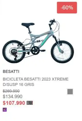 Besatti Bicicleta 2023 Xtreme D/Susp 16 Gris