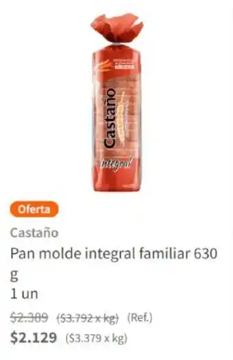 Santa Isabel Castaño Pan molde integral familiar 630g oferta