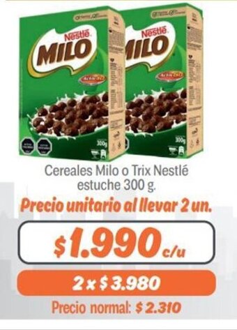 Mayorista 10 Nestle Cereales Milo o Trix estuche 300g oferta