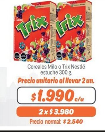 Mayorista 10 Nestle Cereales Milo o Trix estuche 300g oferta