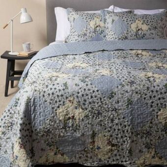 Linio Cubrecama quilt + funda de almohada patch azu microfibra oferta
