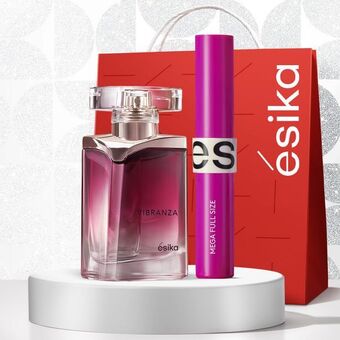 Ésika Set perfume de mujer vibranza + máscara mega full size oferta