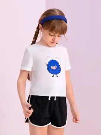 Shein Niñas camiseta con estampado de dibujos animados oferta