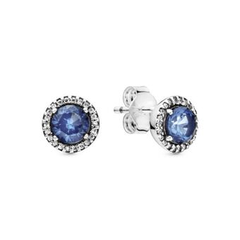 Pandora Aretes de botón relucientes brillo azul redondo oferta