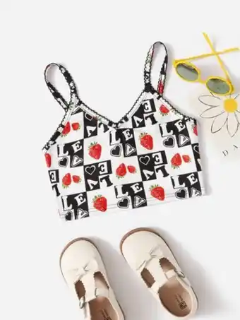 Shein Shein niñas top de tirantes fresa & con estampado de letra oferta