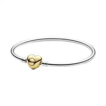 Pandora Brazalete rígido moments con broche de corazón recubrimiento en oro de 14k oferta