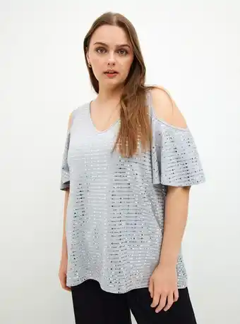 Paris Blusa brillo metalizado con hombros descubiertos oferta