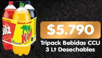 Supermercado Único Tripack Bebidas CCU 3L Desechables oferta