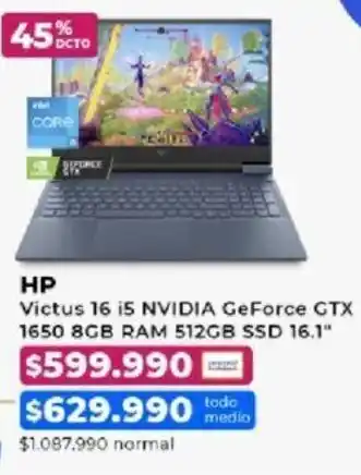 Paris HP Victus 16 i5 NVIDIA GeForce GTX 1650GB 8GB RAM 512GB SSD 16,1" oferta
