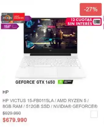 Ripley HP Victus 15-FB0115LA / AMD Ryzen 5 / *GB RAM | 512GB SSD / NVIDIA GEFORCE oferta