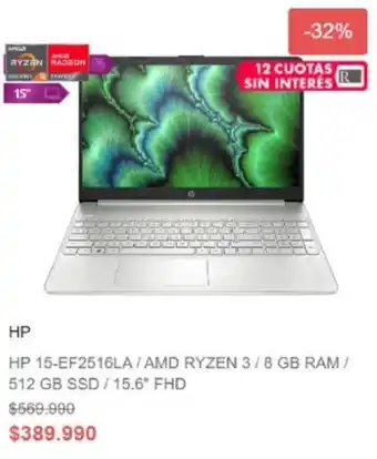 Ripley HP 15-EF2516LA / AMD Ryzen 3 / 8GB RAM | 512GB SSD / 15.6" FHD oferta